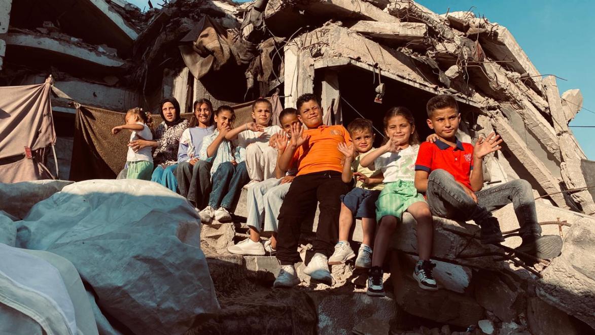 Children in Gaza receiving new clothing